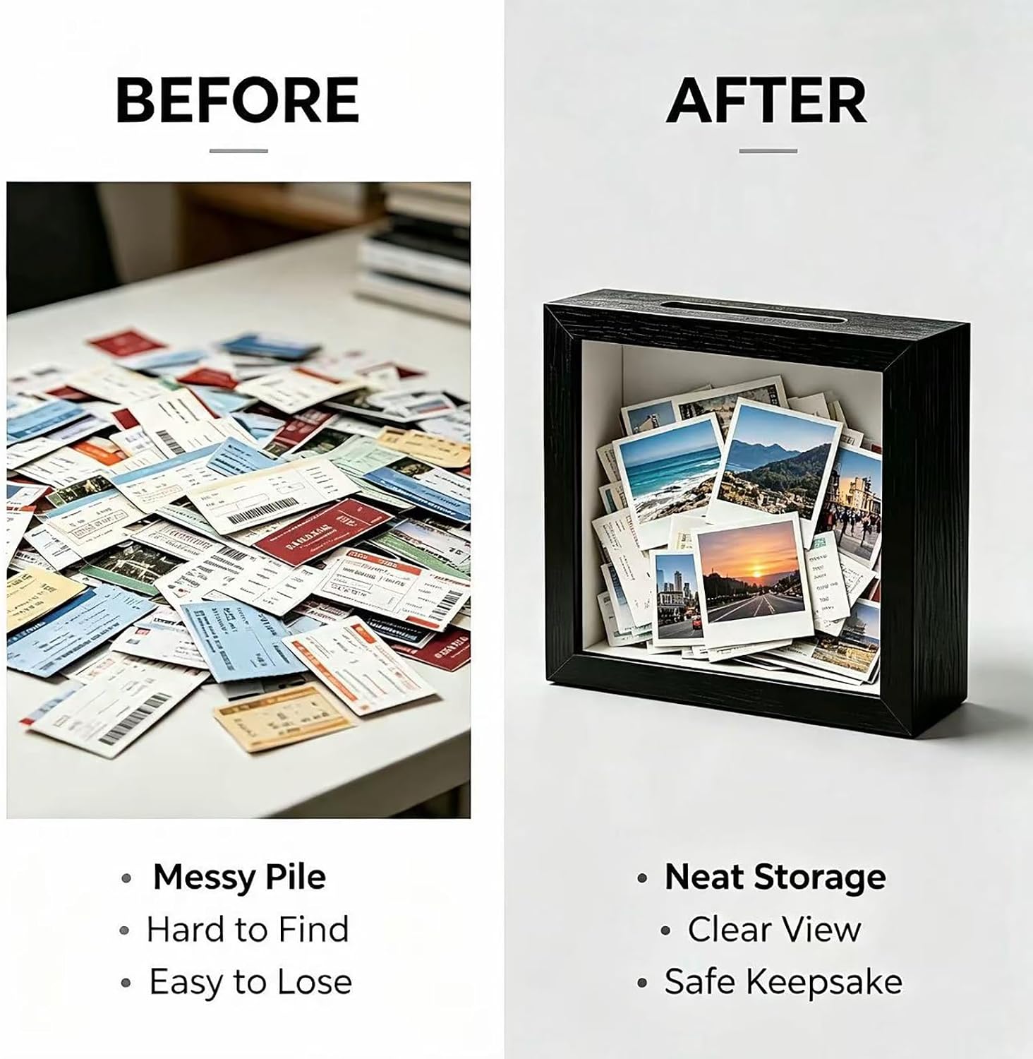 (5x5 Black) Square Shadow Box,Display Shadow Box with Slot,Featuring