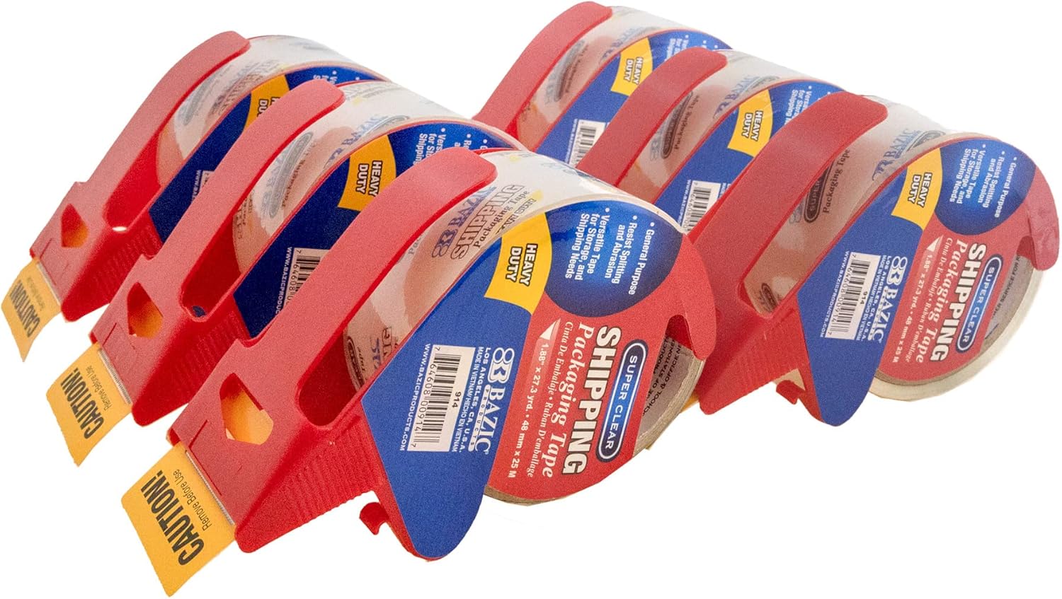 BAZIC Super Clear Heavy Duty Packing Tape w/Dispenser 1.88 x 27.3 Yards, Shipping Mailing Moving Sealing Tapes, 6-Pack