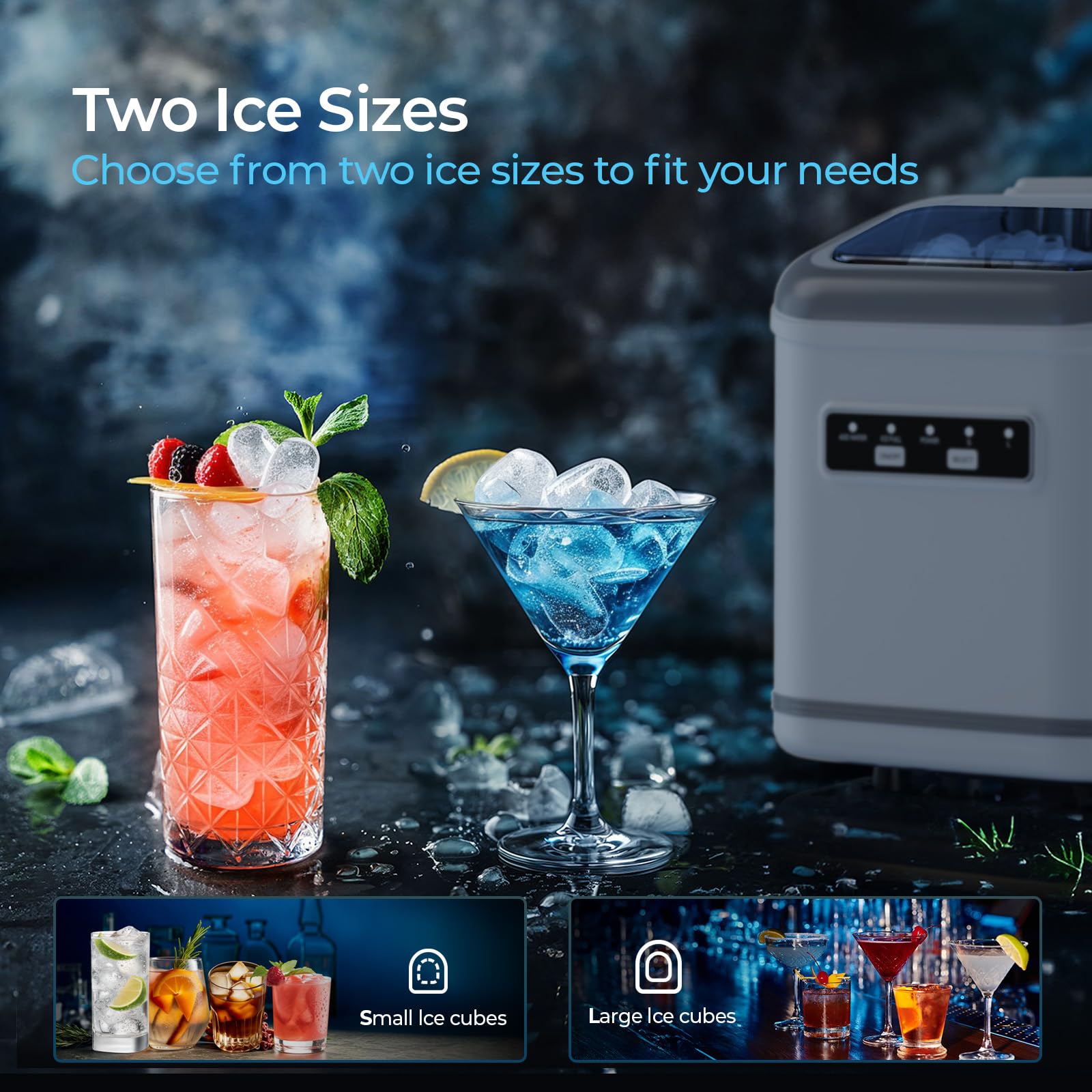 Free Village Ice Makers Countertop, 9 Ice Cubes In 6 Mins, 26.5lbs/24h, Ice Machine Maker Countertop With Self-Cleaning, Ice Scoop & Basket, Portable Ice Maker For Home Kitchen Office Bar Party, White on Fridge.com - View 4