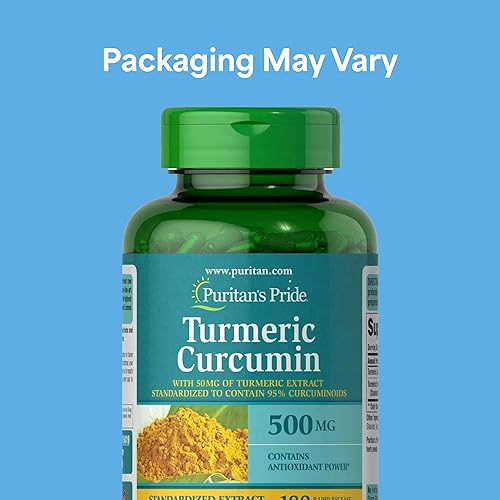 Vista 2 de Puritan's Pride Turmeric Curcumin 500mg, Standarized to 95% Cucuminoids, Herbal Dietary Supplement for Antioxidant Health, 180 Radpid Release