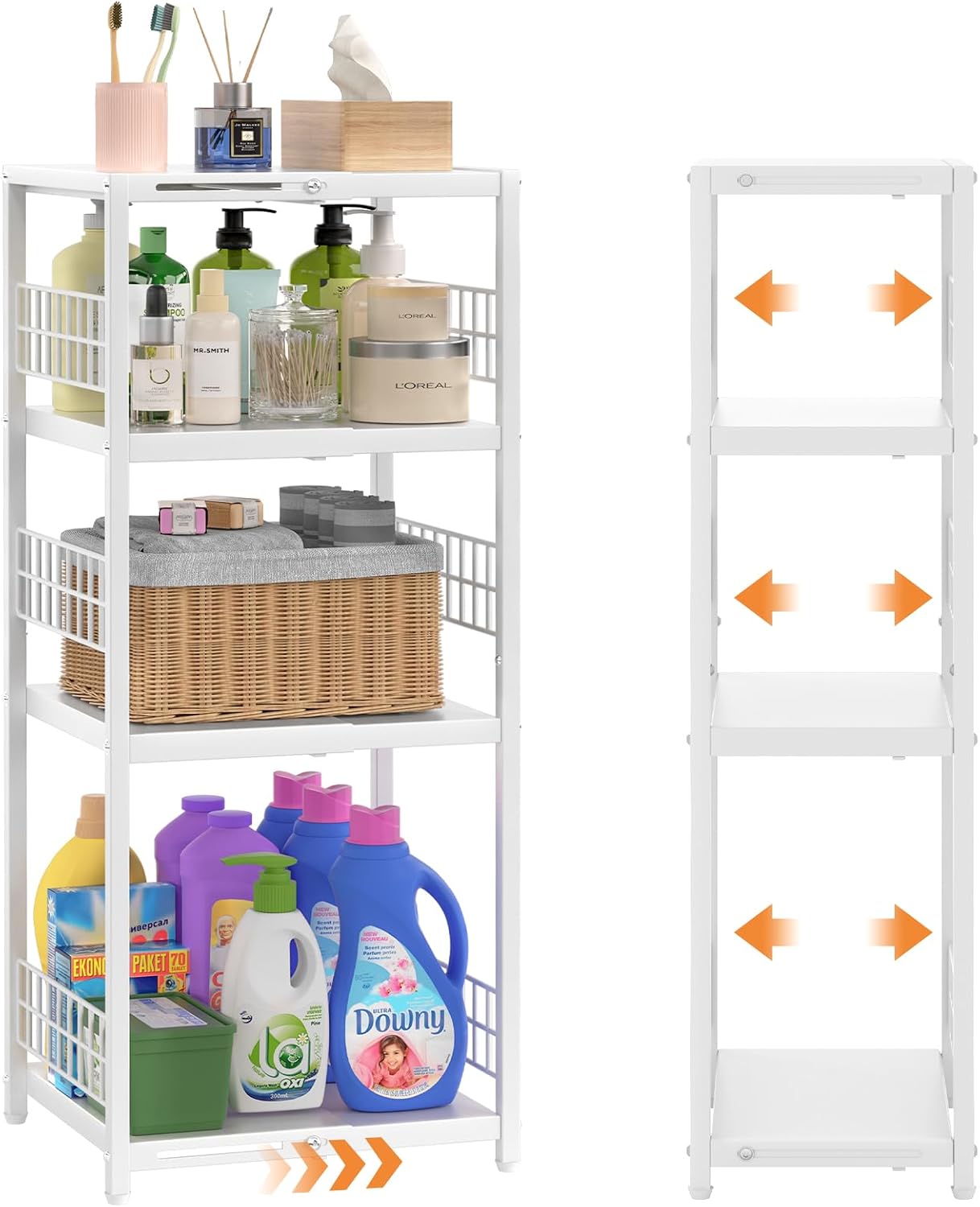 Amazon.com: 4 Tier Expandable Slim Storage Shelf, Metal Shelving Unit ...