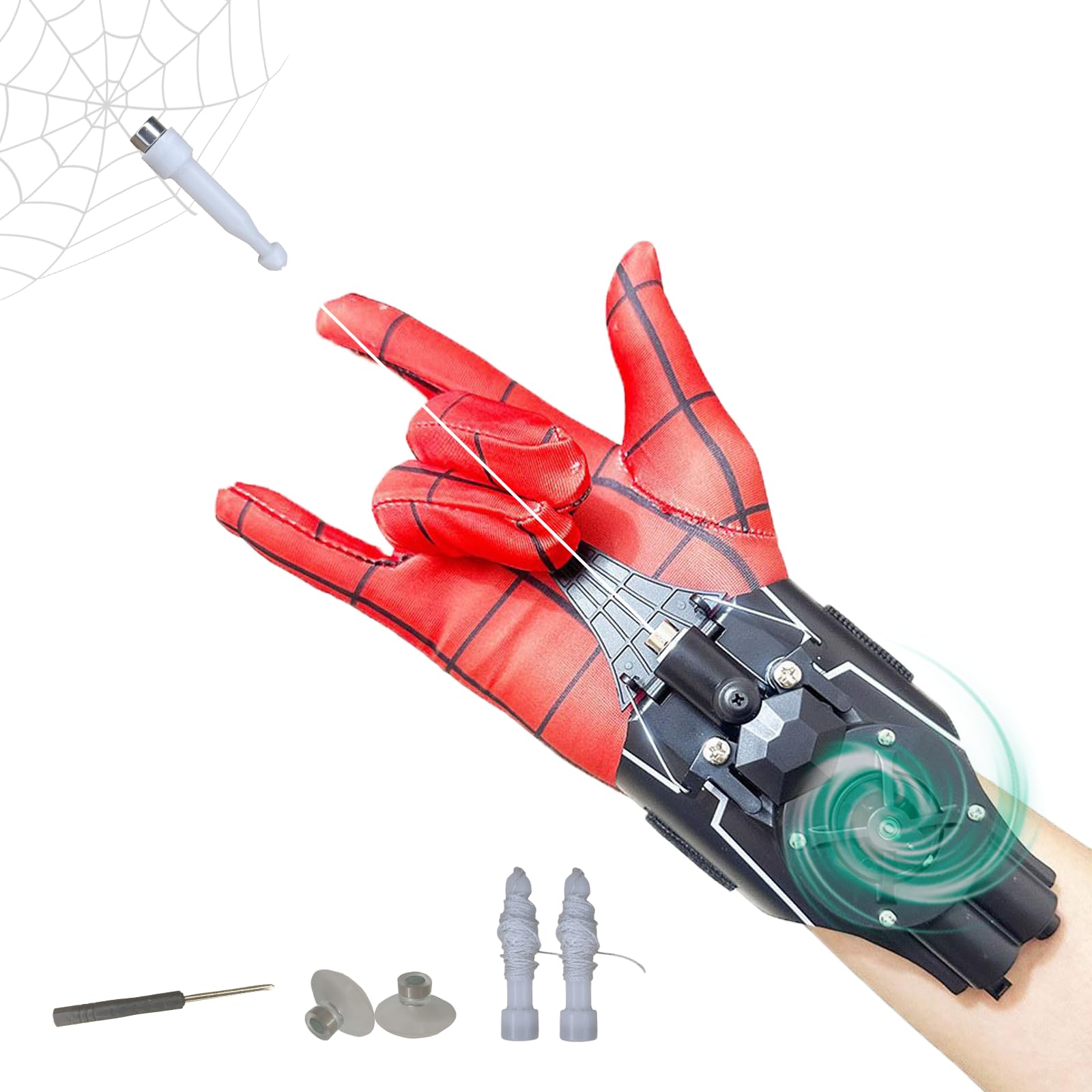 Spider Web-Shooting Toy Set with Kid-Sized Hero Gloves – Role-Play Adventure Kit for Family Game & Outdoor Missions (Child's Mask Companion Reusable Cartridges, Ages 3+)