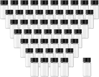 Csfglassbottles 50PCS 5ml (0.17 Oz) Clear Transparent Liquid Sampling Sample Empty Refillable Travel Small Glass Bottles Test Vials Container with Black Screwcap for Chemistry Lab Chemicals