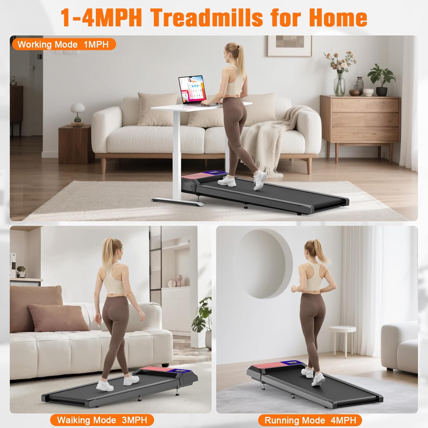 HOELLL Walking Treadmill Pad with 5% Adjustable Incline and APP Sync, Small Compact Under Desk Treadmills for Home and Office with Remote Control and LED Display, 2.5HP image 4