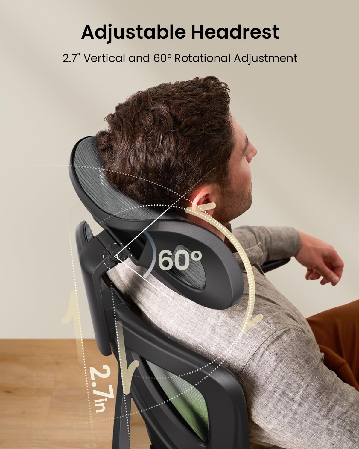 ProtoArc Ergonomic Office Chair - High Back Mesh With Lumbar Support, Adjustable Headrest & Seat Slider