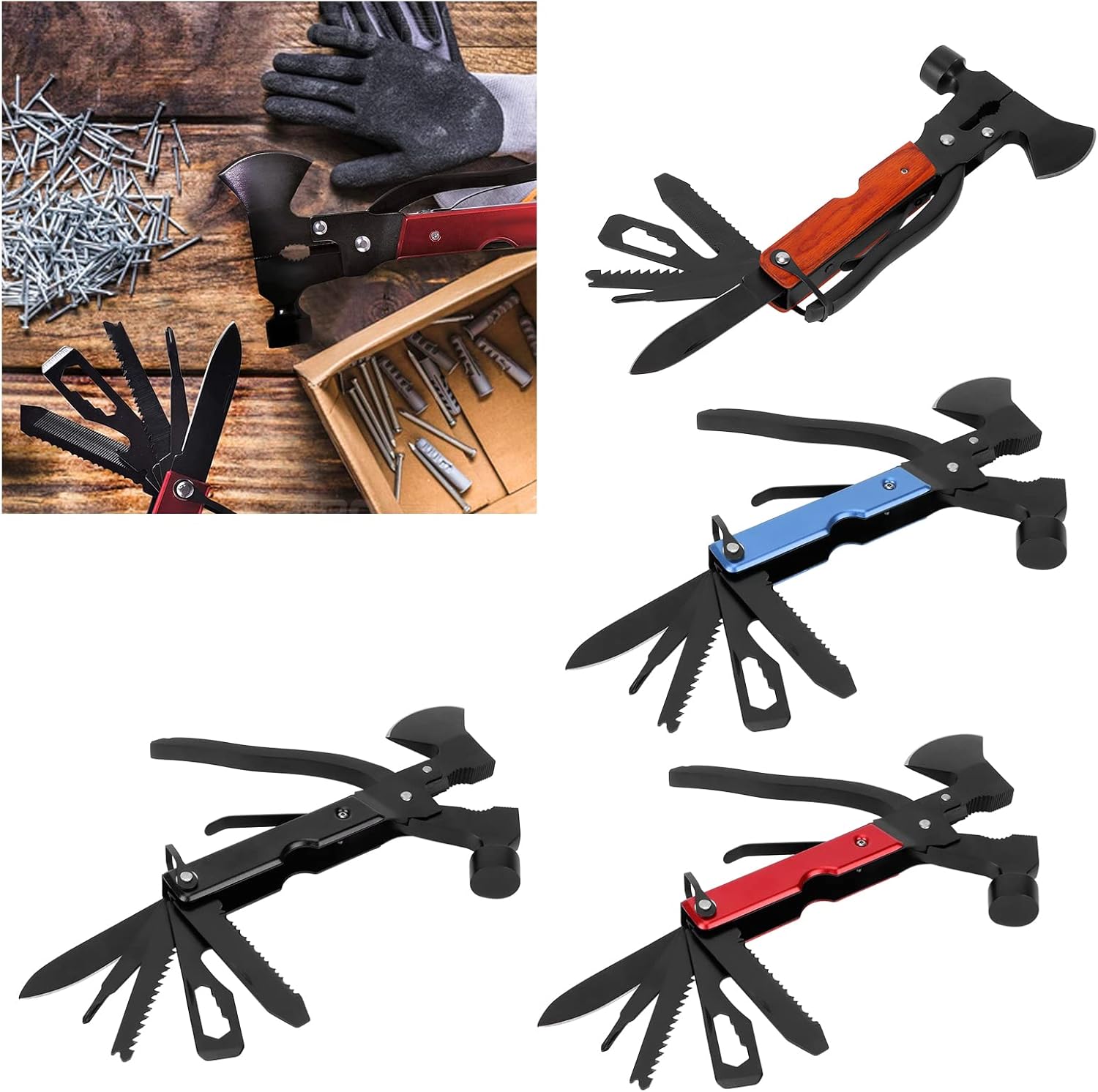 15-in-1 Camping Survival MultiTool with Axe Hammer, Screwdrivers, Pliers and Bottle Opener(色)