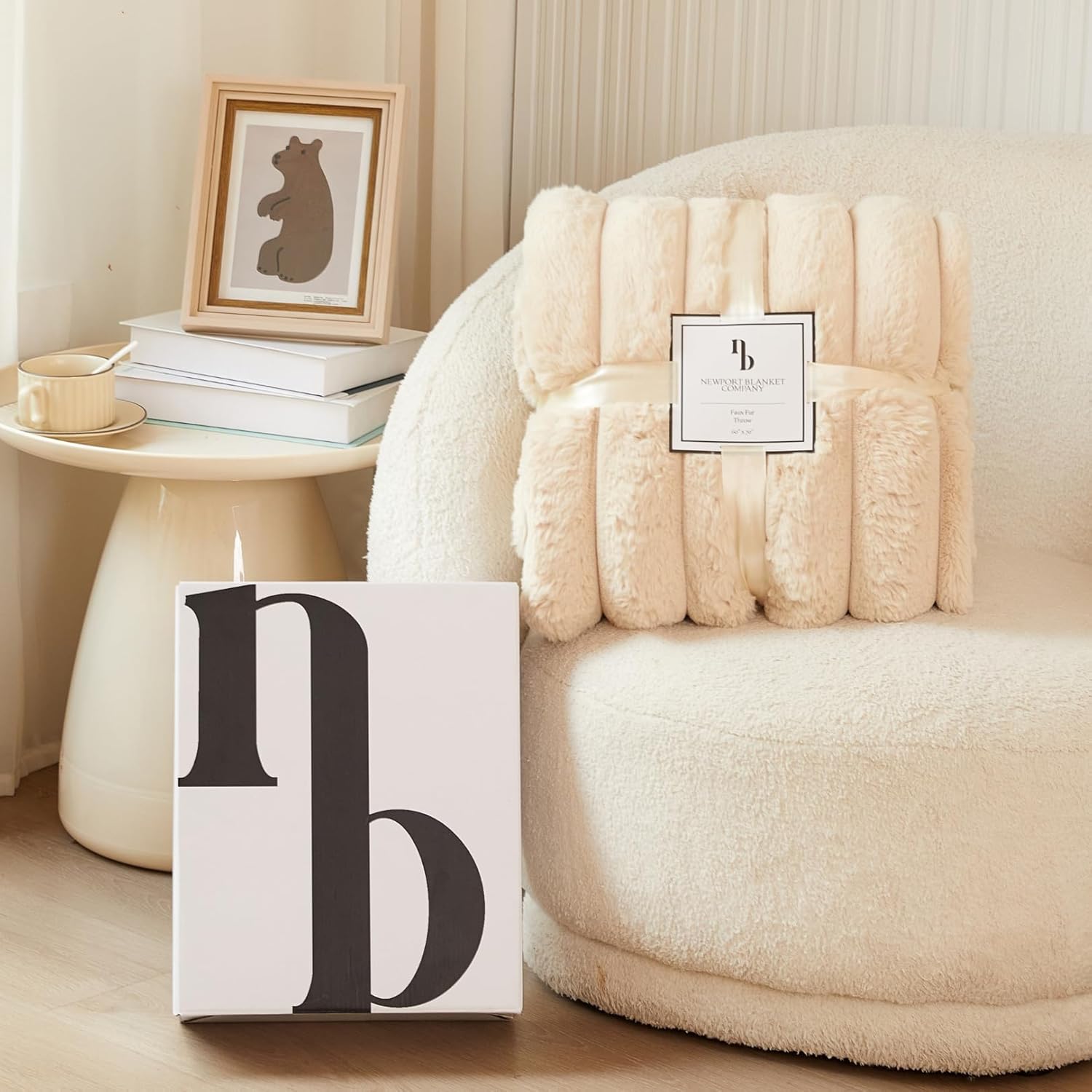 The Nantucket Blanket - LuxeComfort Faux Fur Striped Blanket 50"x60" Shoreline Beige - Luxuriously Soft Cozy Warm Gift for Women, Plush Silky Fuzzy Heavyweight Reversible Design Home Decor - Image 2