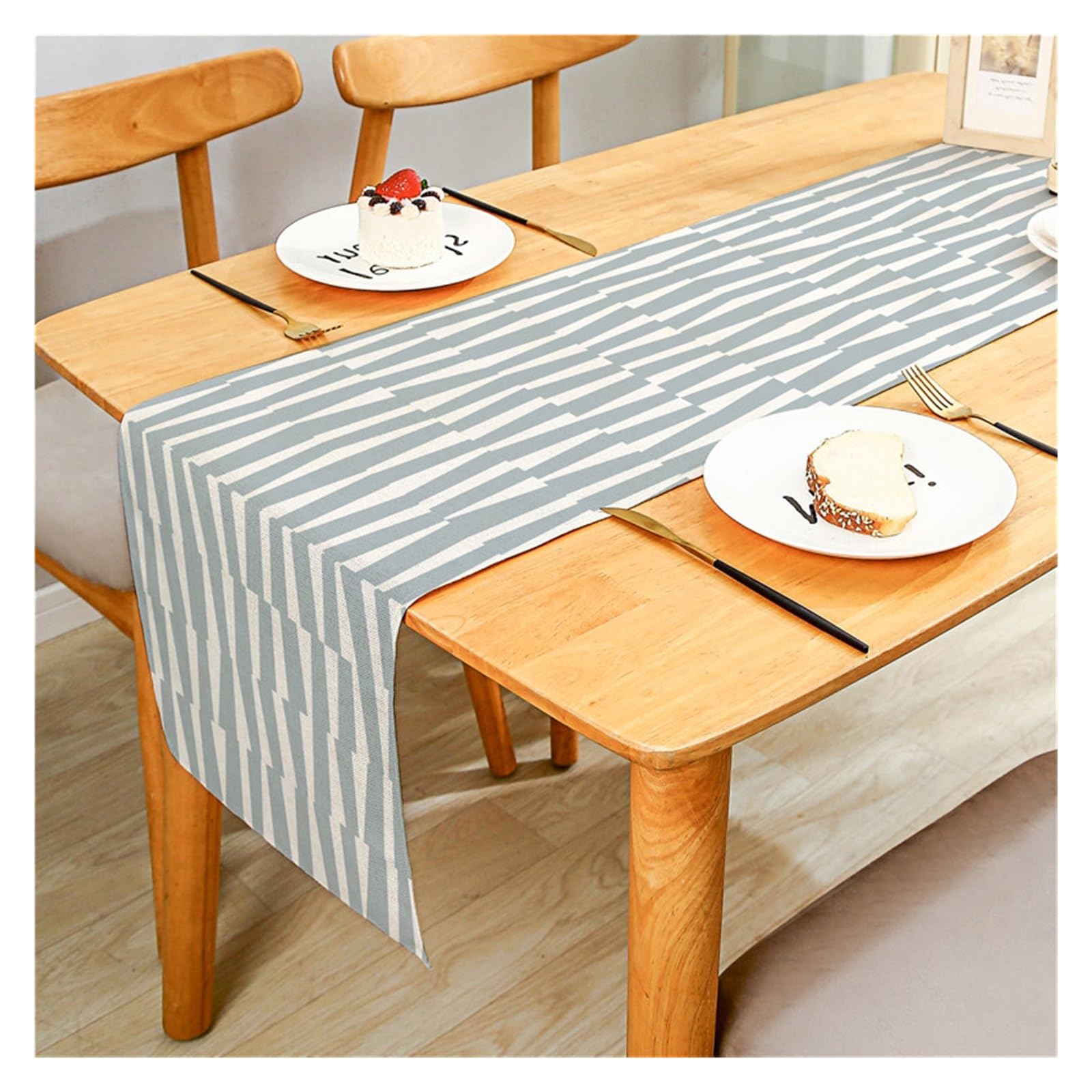 Runner Da Tavola In Cotone E Lino Grigio Geometria 28x180 Cm – Set Con 4 Tovagliette E Nappe, Decorazione Per Matrimoni E Feste