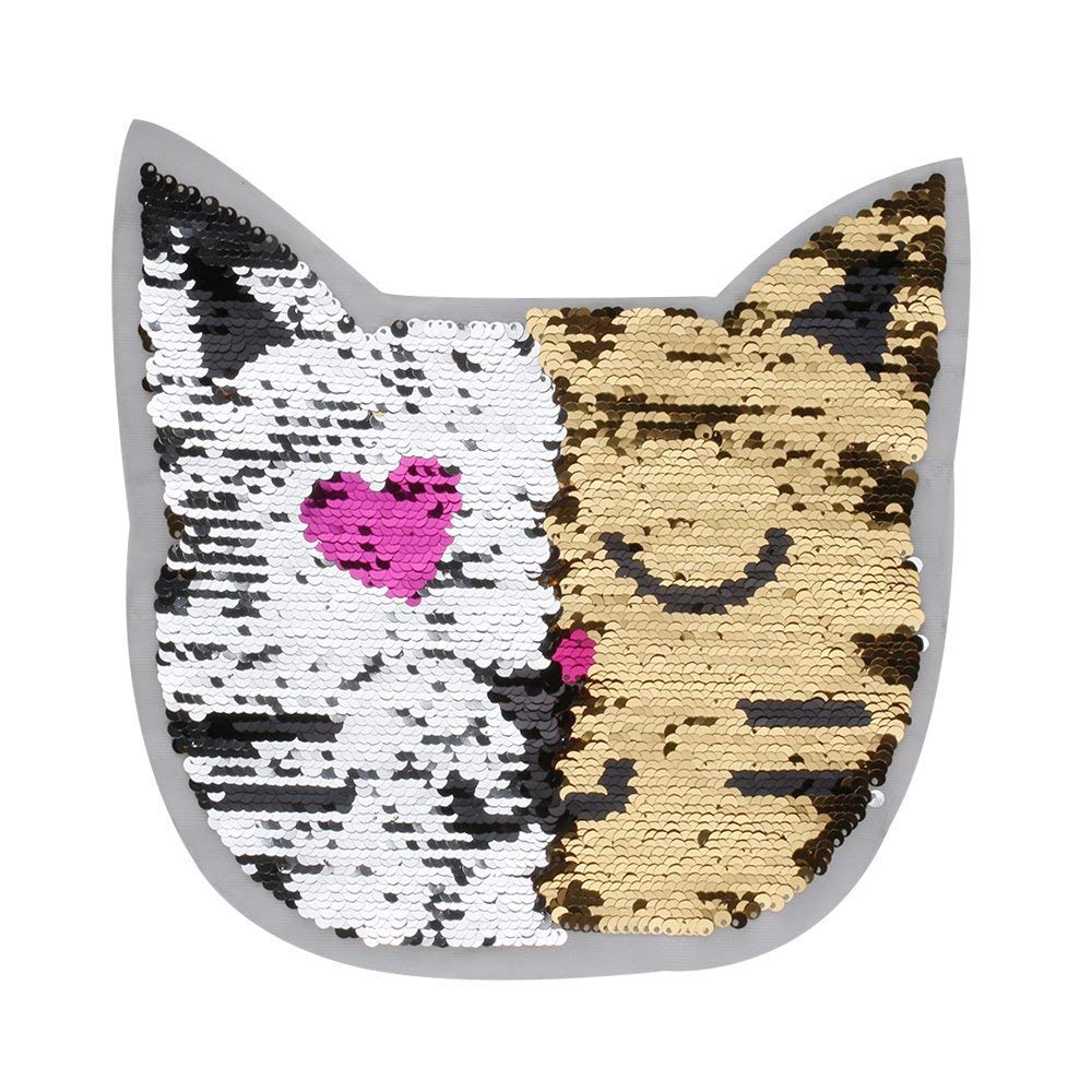 Cat Reversible Patches Color Changing Sequins Sew Sewing On Patches DIY Applique for Clothes Clothing Jeans Craft T-Shirt Coat