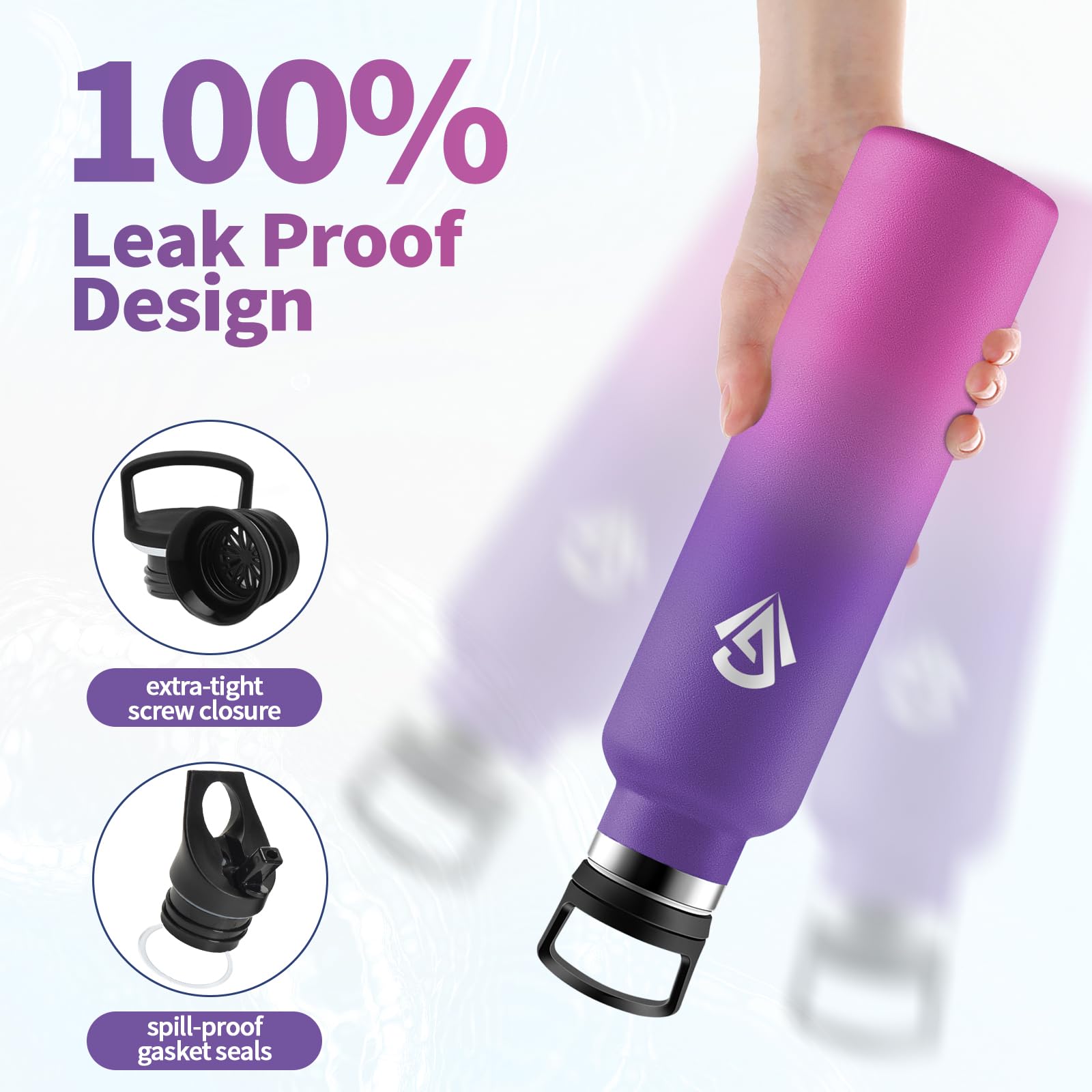 Borraccia Termica 1L, Bottiglia Termica a Prova di Perdite, senza BPA, Riutilizzabile, Facile Pulizia, Borraccia Acciaio Inox con Cannuccia, Termos per Adulto, Campeggio, Ciclismo, Viaggio, Yoga
