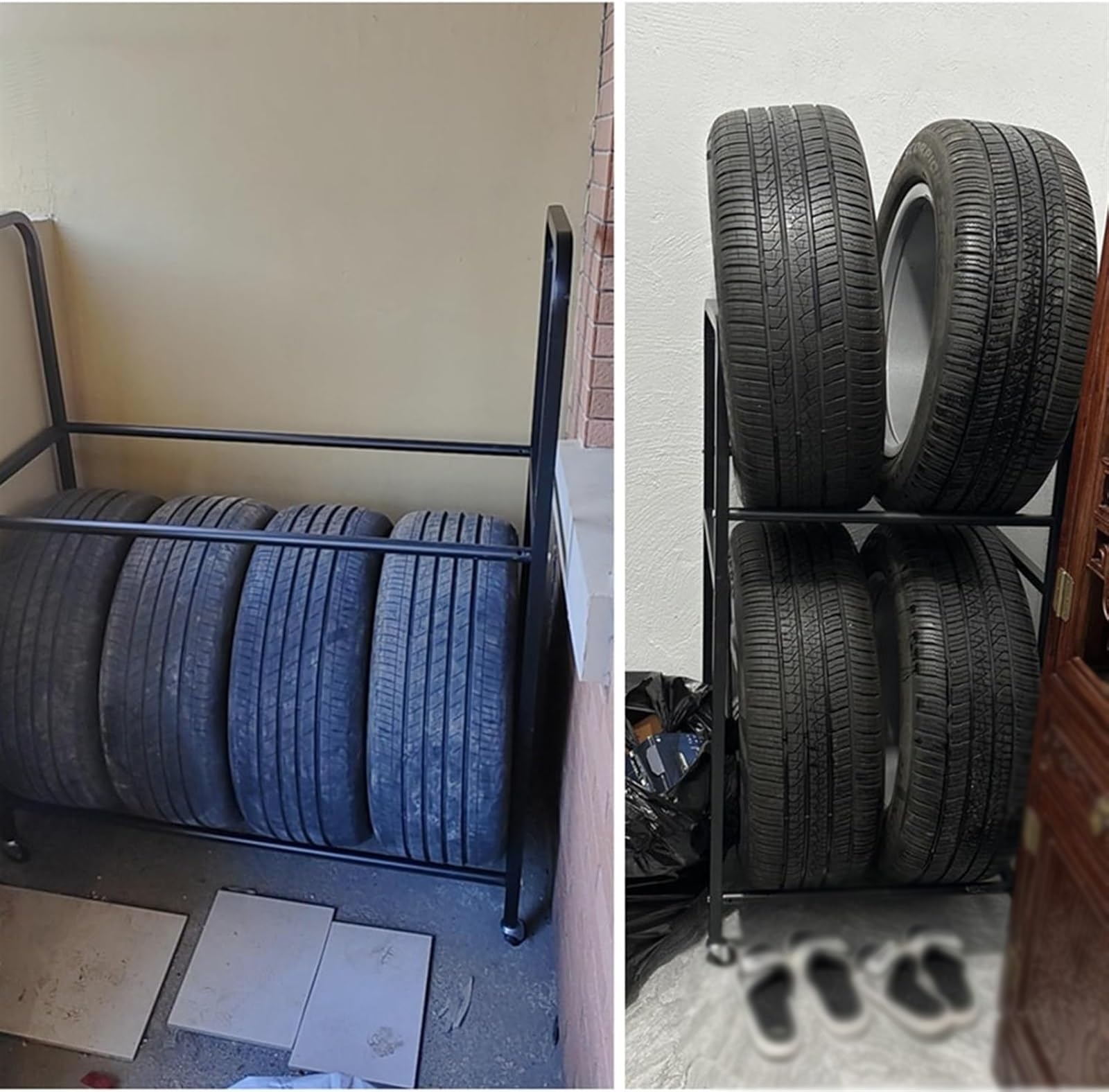 SDdPulse Estante de almacenamiento de neumáticos, estante de exhibición de neumáticos rodante, estante de exhibición de neumáticos de taller para llantas, ruedas de pista de neumáticos, agujero de