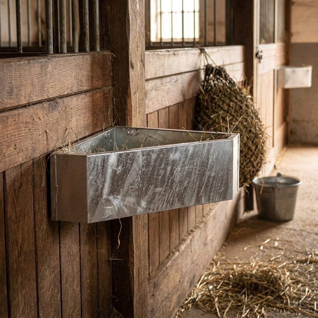 Suinga Comedero de Esquina Galvanizado para Caballos 8 litros, 50x37x21 cm - Comedero para Caballo Equinos