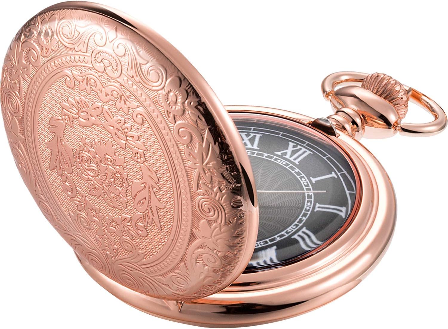 HicarerQuartz Pocket Watch for Men with Black Dial and Chain