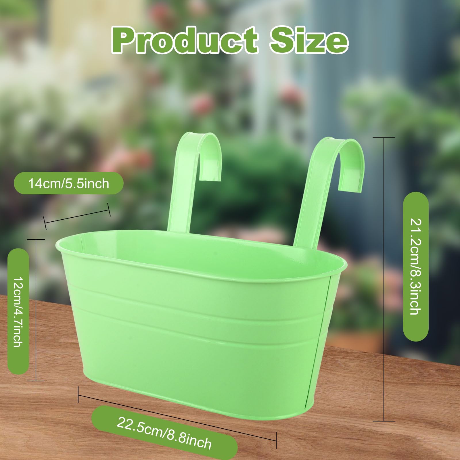 APACALI 8 Pack Hanging Plant Pot, 27cm Balcony Planters for Railing, Over Fence Planters with Detachable Hooks, Hanging Planters Outdoor, Hanging Flower Pots for Fence Garden Home Decor, 4 Colours - Image 2