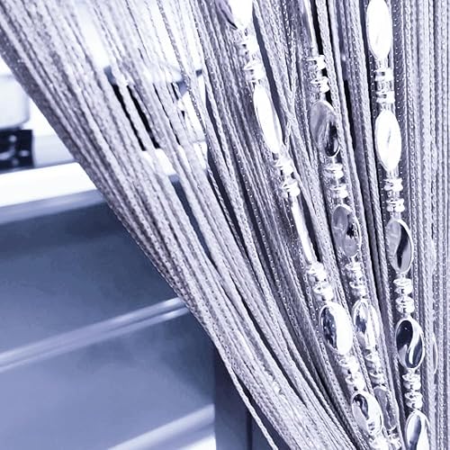 Cortina decorativa para puerta, pared, ventana, 39.37 x 78.74 pulgadas (100 x 200 cm), diseño de borlas y cuentas, adecuada para división de