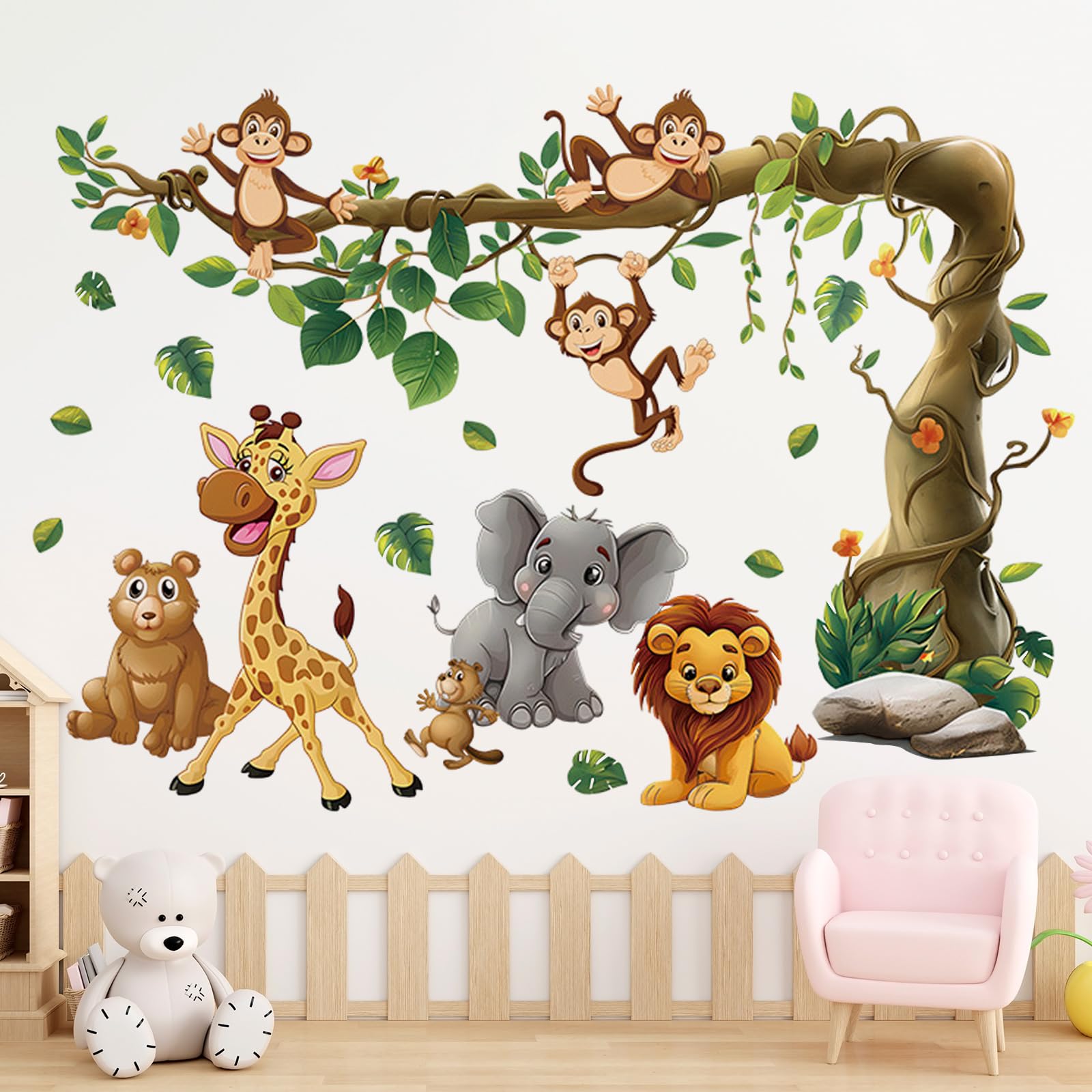 milaosk Jungle Animals Wall Stickers Safari Elephant Giraffe Lion Monkey