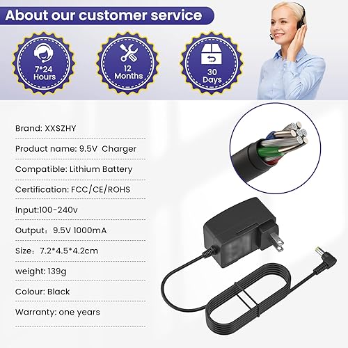 Miniatura 7 de Adaptador CACC de 9.5 V para cargador de fuente de alimentación Casio para teclado de piano Casio, solo compatible con los modelos enumerados (cable