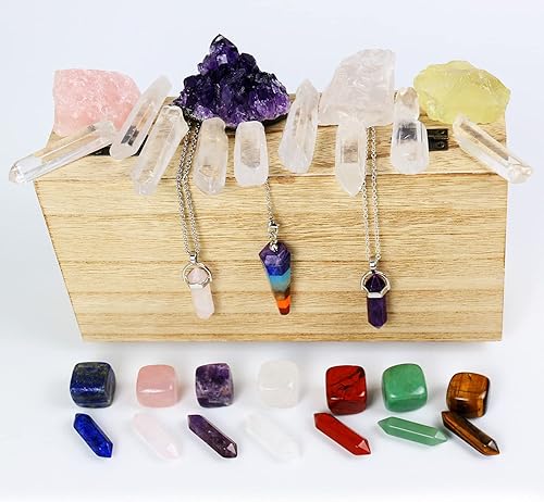 Miniatura 5 de Kit de cristales curativos y piedras en caja, juego de cristal de chakra, cristal de amatista, cuarzo rosa, citrino, varitas de cuarzo transparente,