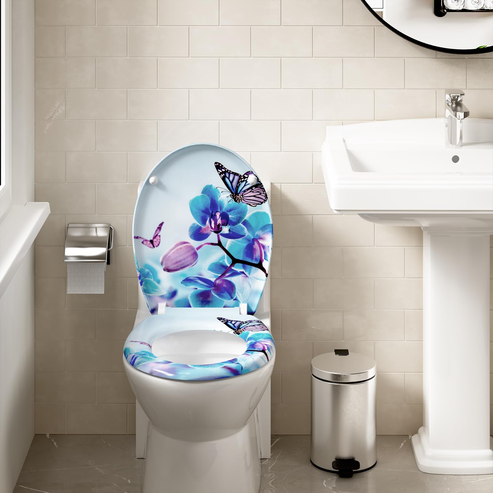 WOLTU Toiletbril Wc-deksel Toiletdeksel in MDF met softclose scharnier,Toiletzitting WC bril antibacterieel,WS2639