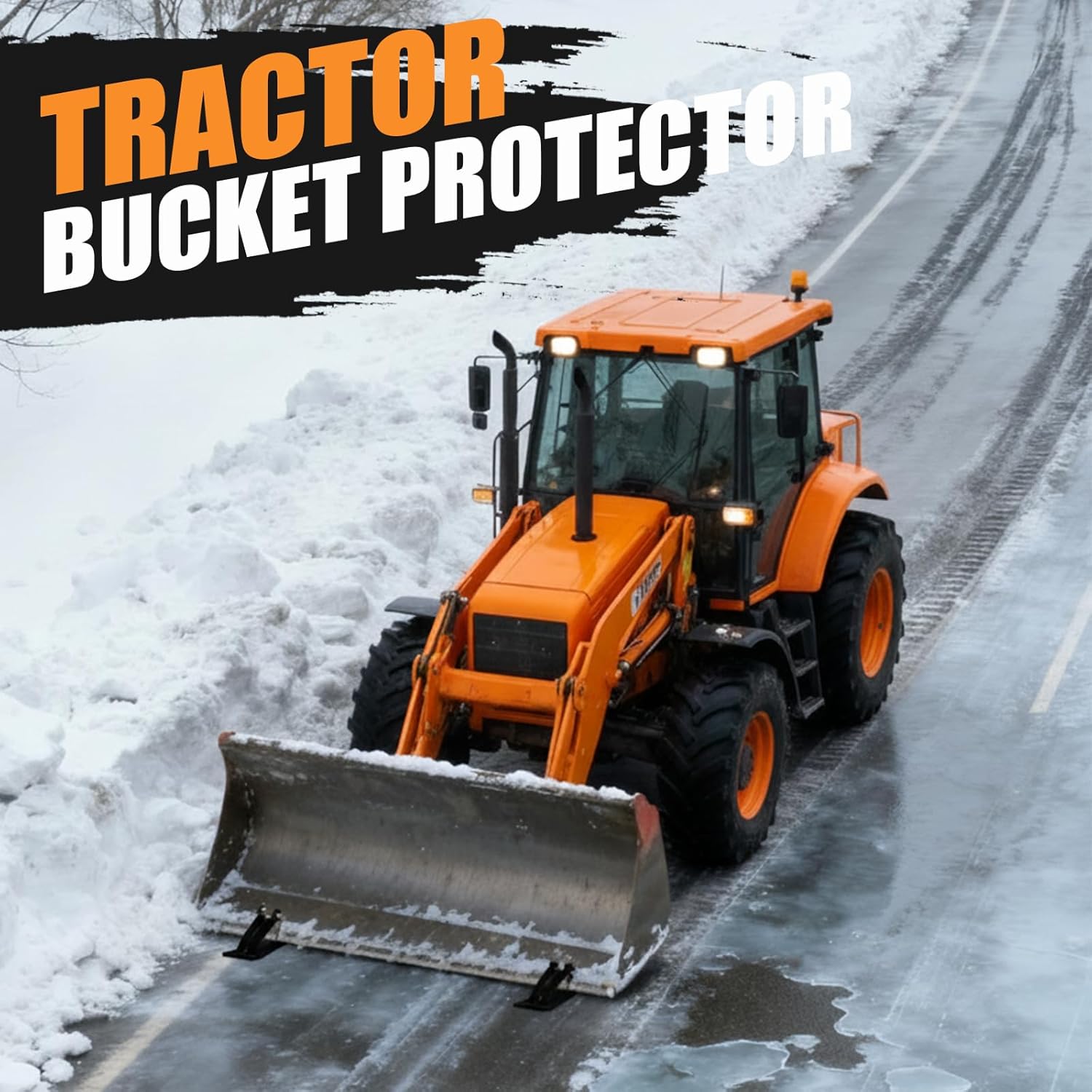 upgraded tractor bucket protector — 8.8 grade m20 heavy-duty bolts & 2-piece heavy-duty steel tractor bucket skid shoes with dual locking nuts and adjustable wrench, effectively clears snow, black