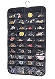 Bloss Hanging Jewelry Organizer, 2 Sided 80 Pocket Jewelry Chain Storage Bag 2 Layer of Fabric Jewelry Organizer for Necklace Bracelet Earring Ring Chain, Earring Holder - Black