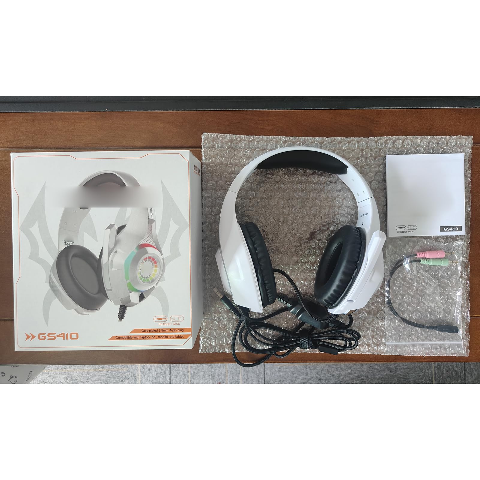 KOTION EACH GS410 Cuffie da Gioco, Cuffie da Gioco OverEar con Microfono con Isolamento Acustico Giocatori PC Desktop (Bianco)
