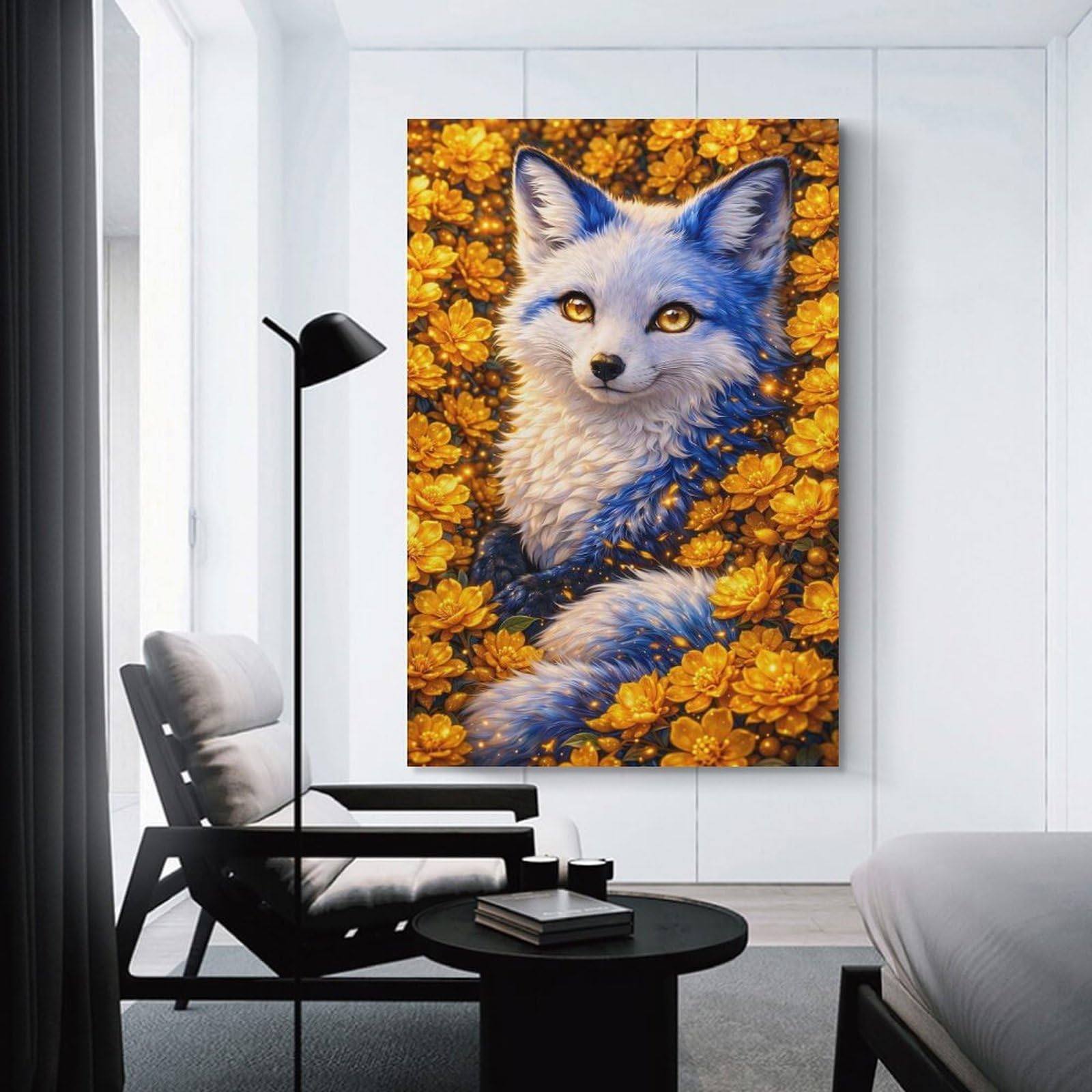 Junmoney Golden Bloom Wolf Canvas Wall Decor, 24x36inch(60x90cm), for Gallery Wall Decor And Room Displays, Wall Decor Suited to Curated Displays