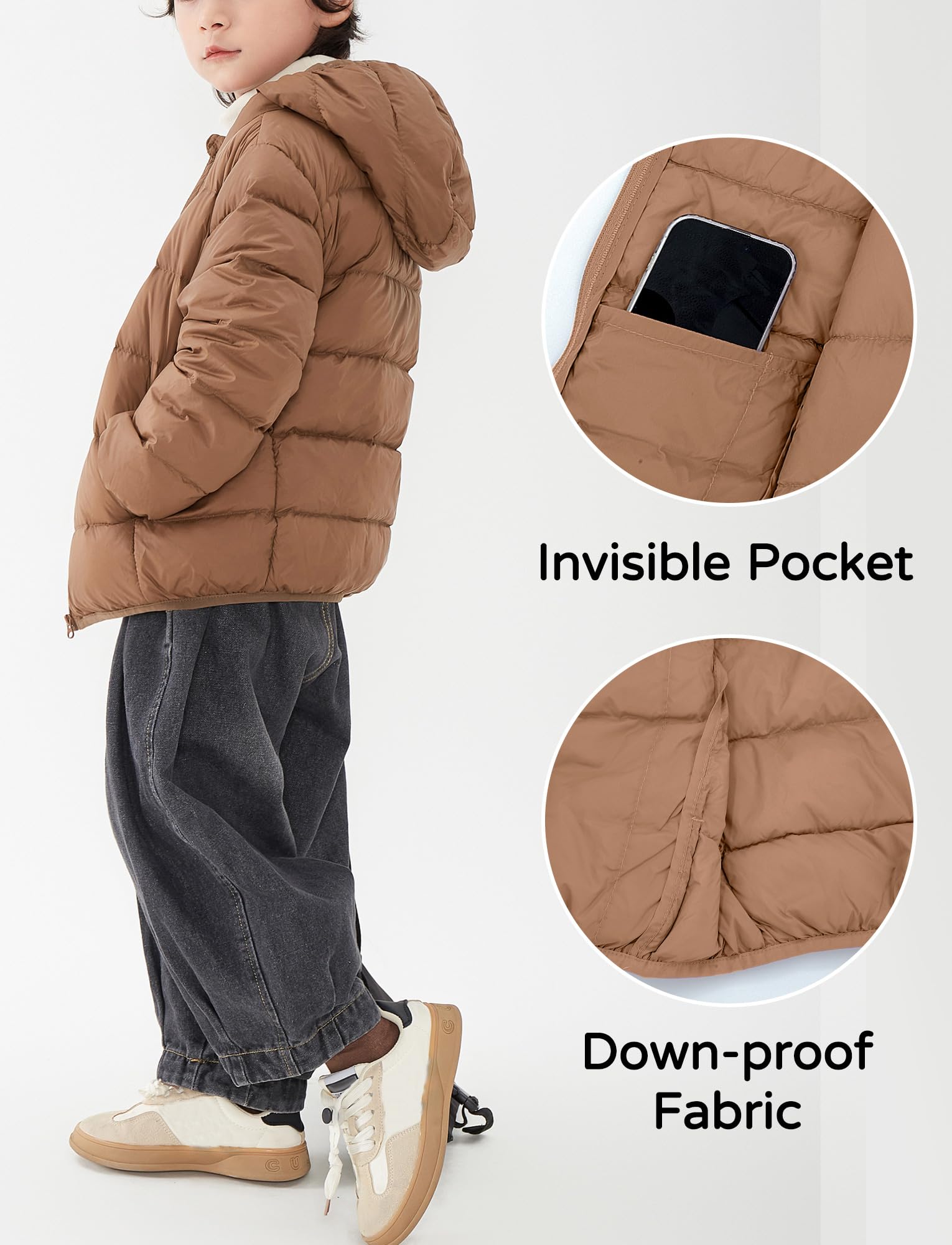 Veste matelassée légère et chaude avec capuche pour enfant garçon et fille - Veste en duvet ultra légère et coupe-vent pour l'automne et l'hiver de 2 à 12 ans