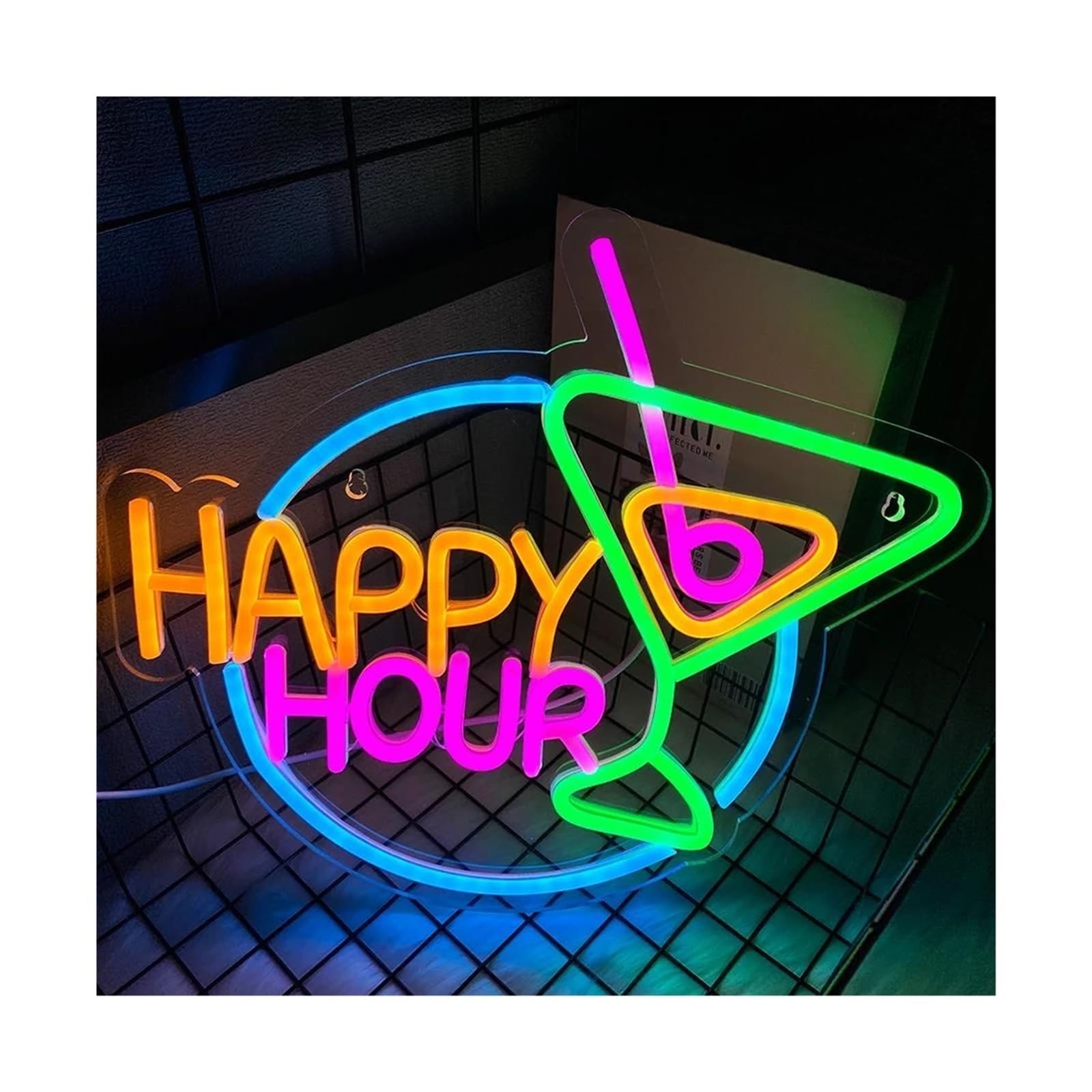 Luces de neón Letrero De Neón Happy Hour Para Bar, Club, Dormitorio, Luces Para Oficina, Hotel, Pub, Cafetería, Boda, Fiesta, Arte Decorativo De Cuevas,35cmх31cm