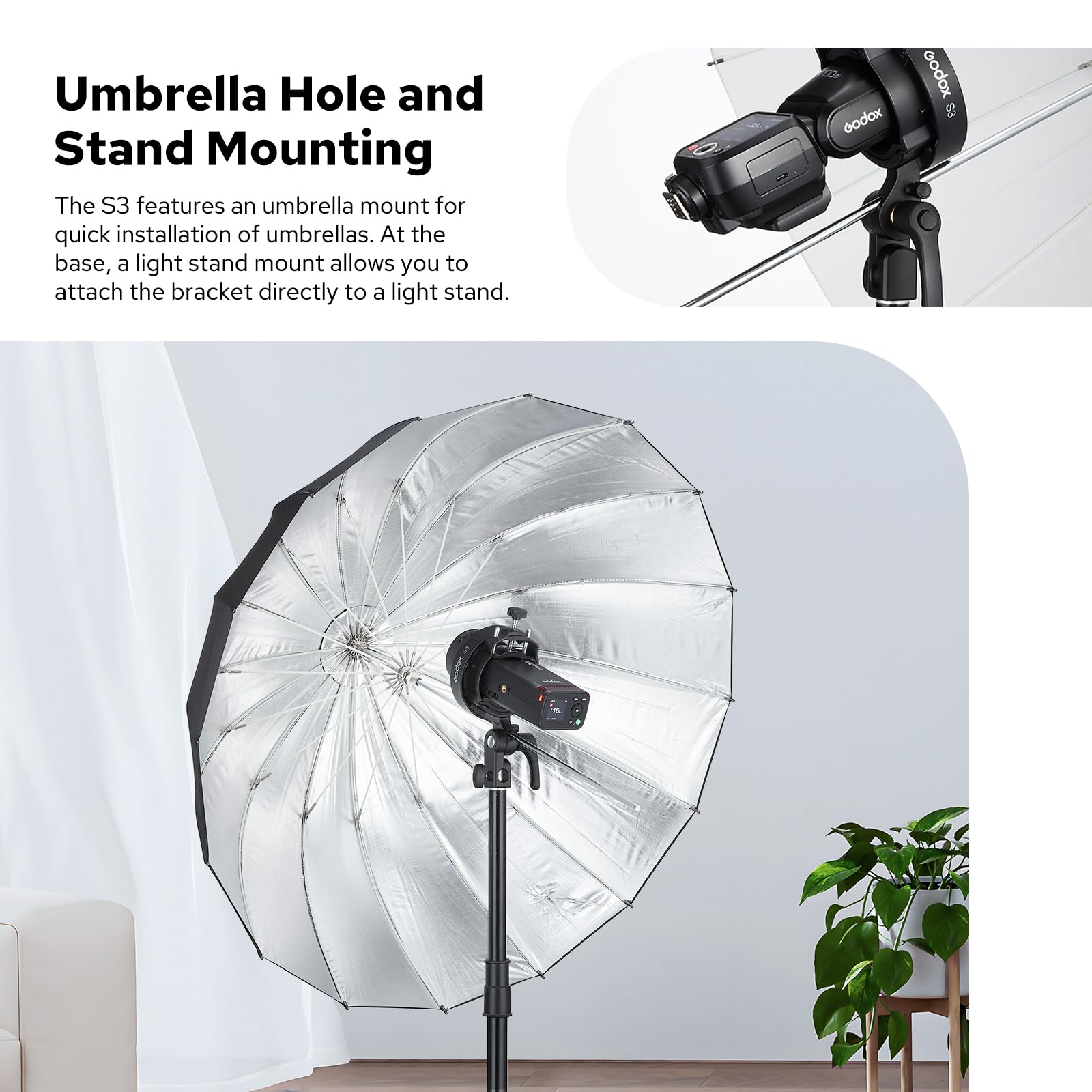 Godox S3 Support Bowens Monture, Bracket Bowens de Flash pour Godox V1, V1Pro, V480, V860III, TT685II, TT600, TT350, AD200 Pro, Support de Flash