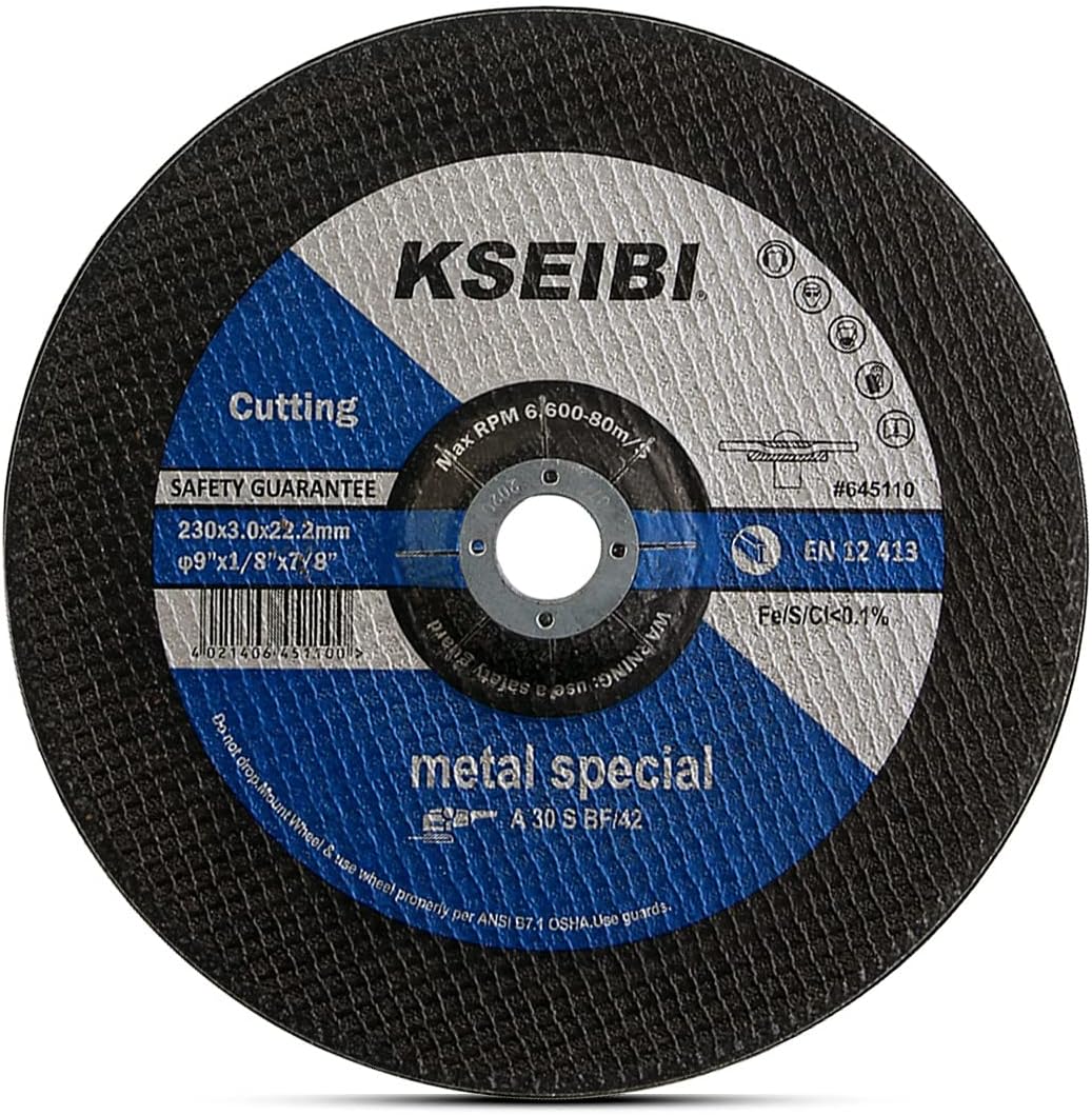 KSEIBI 645110 Grinding Wheels 10-Pack, Aluminum Oxide Discs for Metal & Stainless Steel, 9" x 1/8" x 7/8", Aggressive Grinding for Angle Grinders, Depressed Center Design