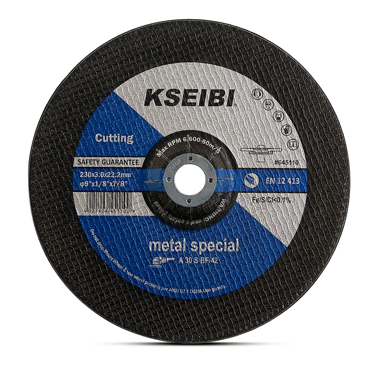 KSEIBI 645110 - Paquete de 10 muelas abrasivas, discos de óxido de aluminio para metal y acero inoxidable, 9 x 1/8 x 7/8 pulgadas, molienda agresiva para amoladoras angulares, diseño central deprimido