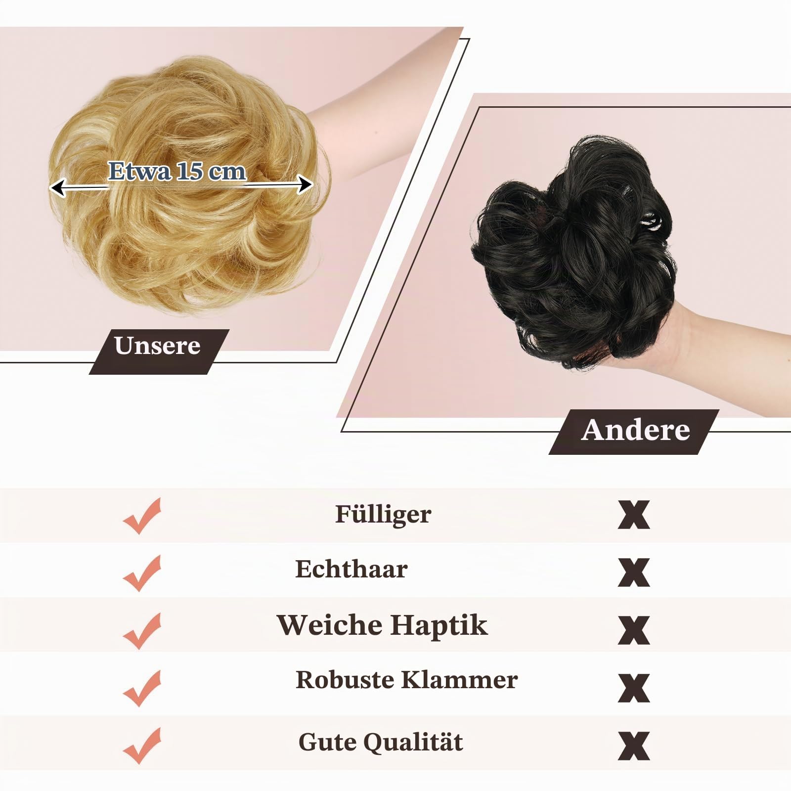 RUWISS Echthaar Dutt mit Klammer, Messy Bun Haarteil Echthaar Dutt für Dünnes Haar Locken Gewellt Haardutt Haarteil Clip für Damen (Goldblond)