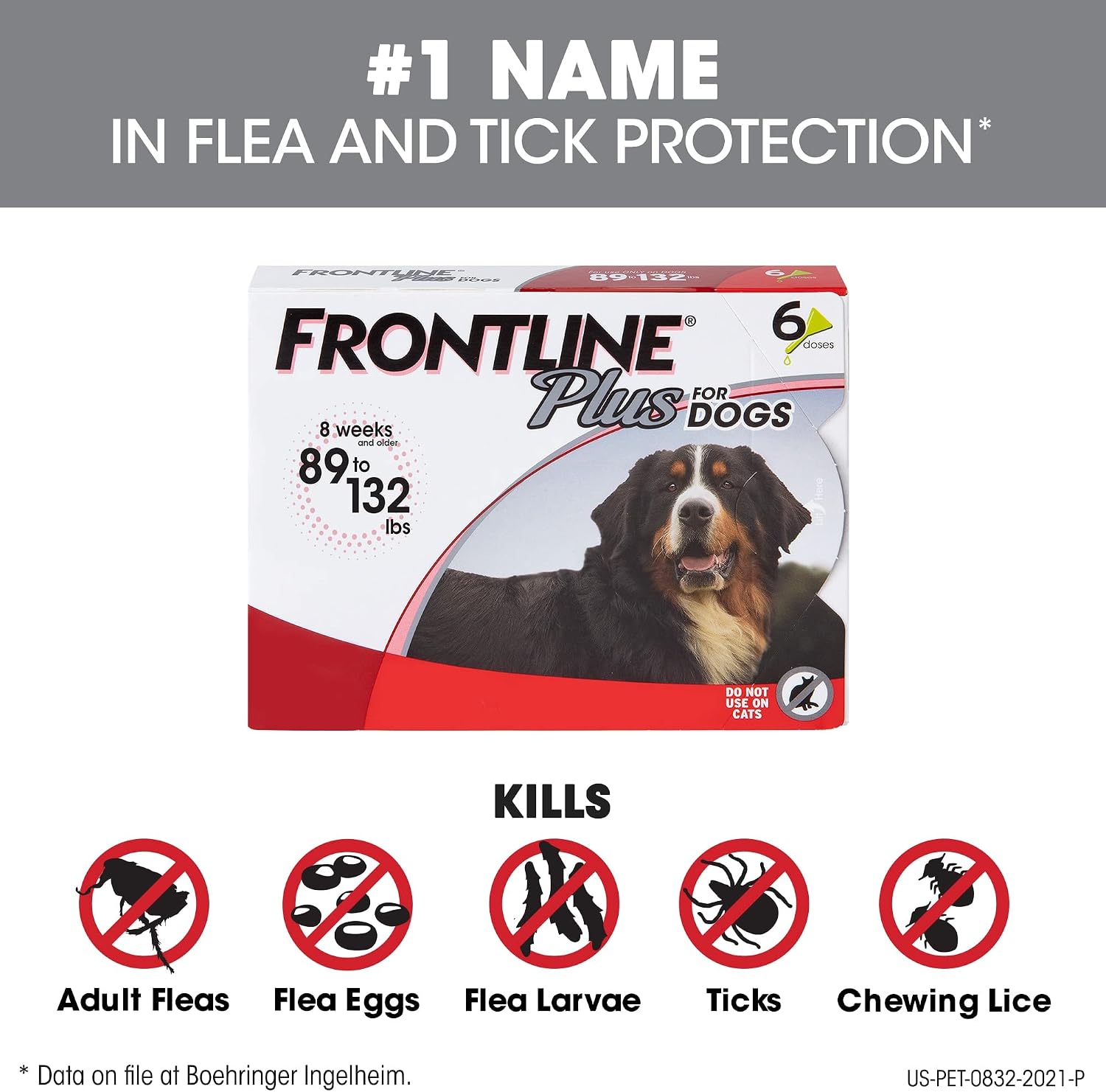 FRONTLINE® Plus for Dogs Flea and Tick Treatment (Extra Large Dog, 89-132 lbs.) 6 Doses (Red Box)