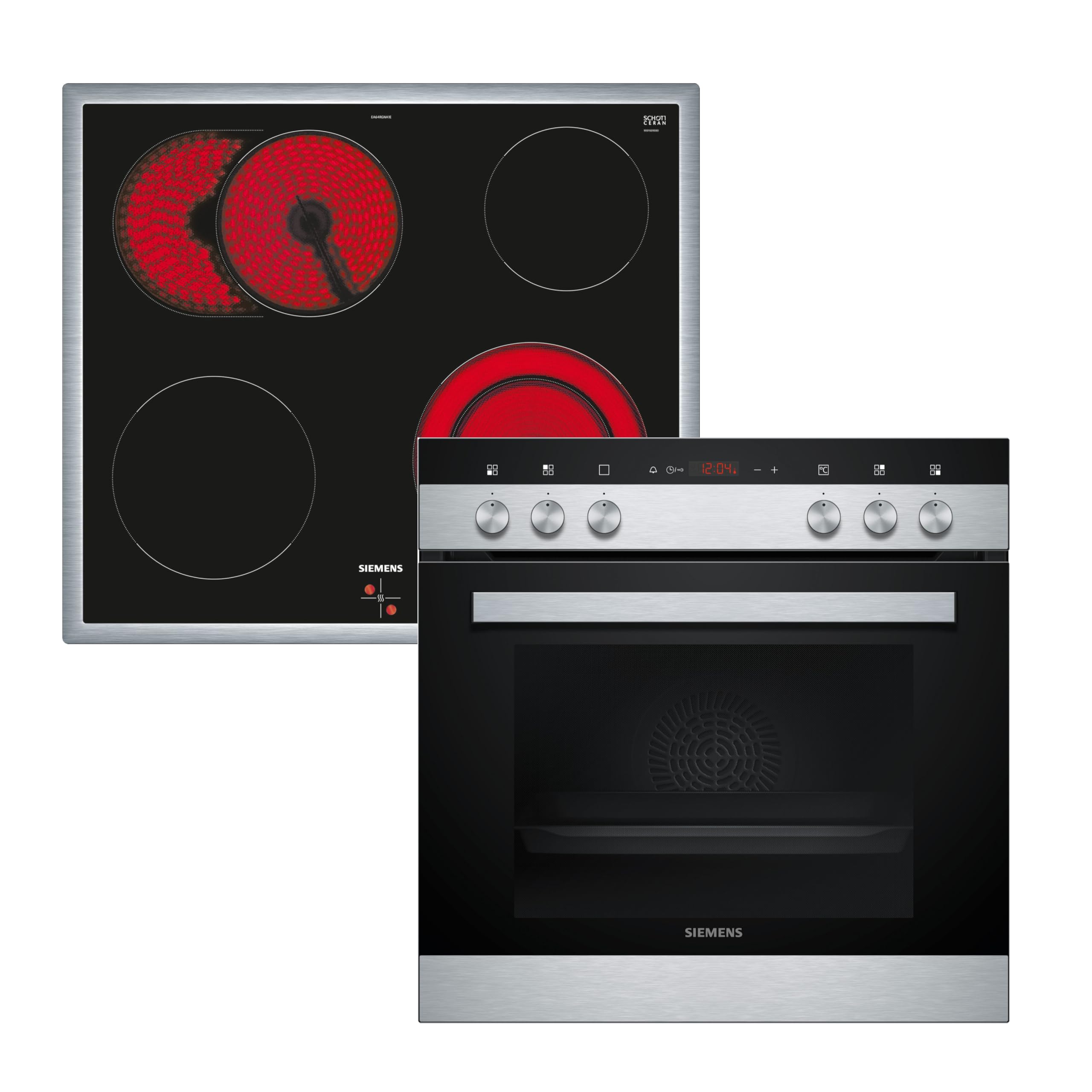 Siemens EQ110KA1Z iQ100 Herd-Glaskeramik-Kochfeld-Kombination (herdgesteuert), 59,4 cm breit, Induktions-Kochfeld rahmenlos - Made in Germany, Schnellaufheizung, 3D-Heißluft - Backen auf 3 Ebenen