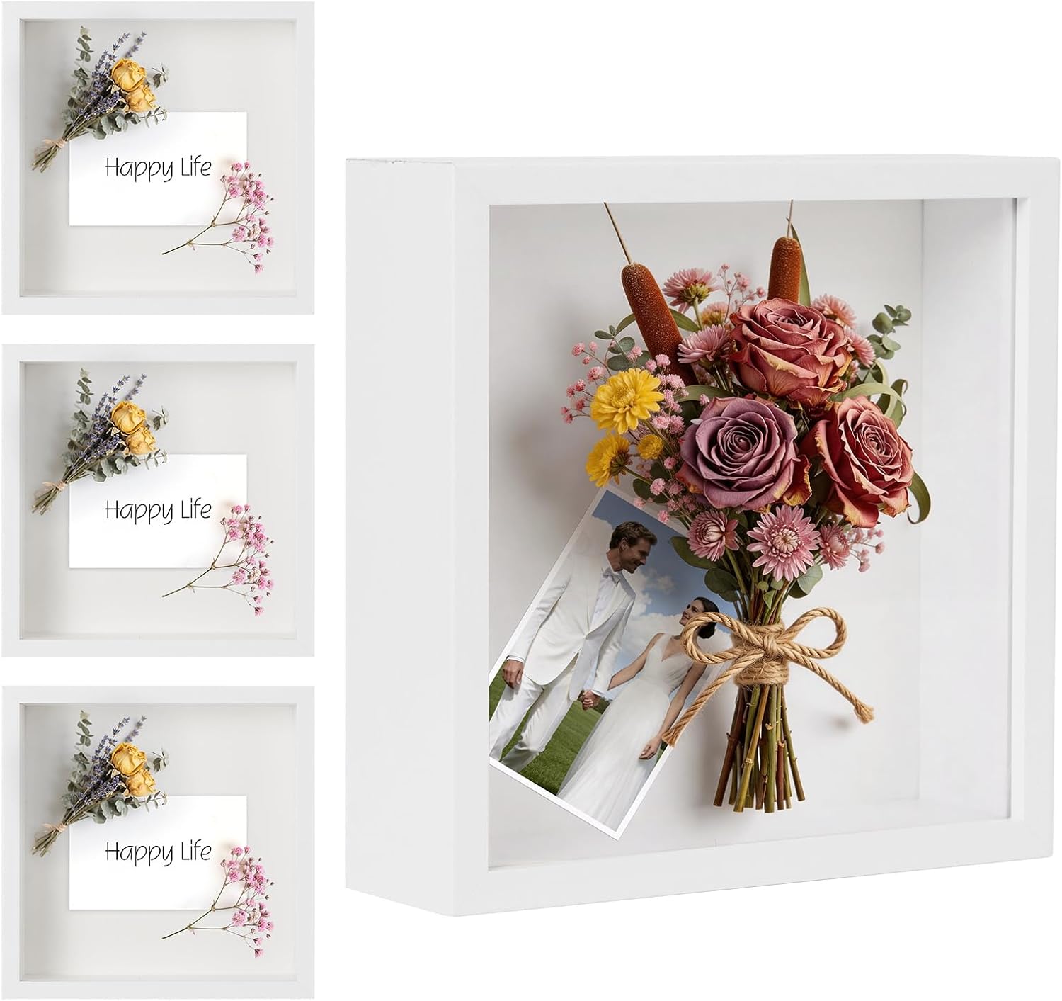 4 Pack 5x5 Shadow Boxes Frame - 1.96" Deep Shadow Boxes 3D Picture Frame, Memory Box for Graduation Wedding Memories Crafts Awards Medals Photos, Dried Flowers/Black