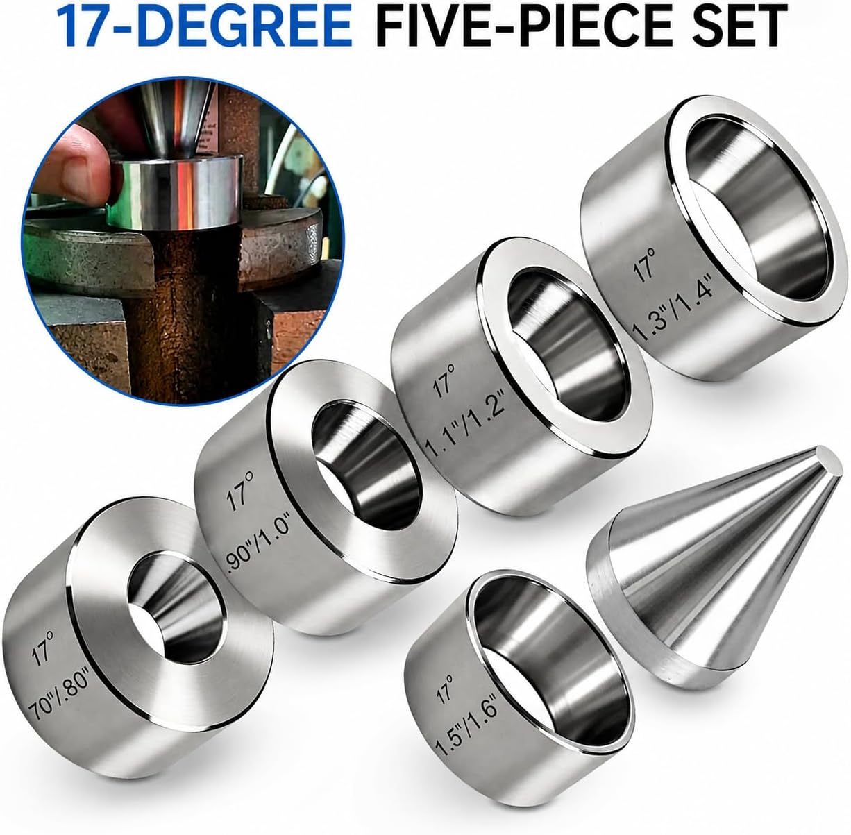 17 Degree Folding Reduction Die Set, 5 PCS Stainless Steel Stabilizer Folding Cone for Coin Ring Making, Self-Centering Coin Making Tool for Metal Jewelry Crafting & Ring Sizing image 2
