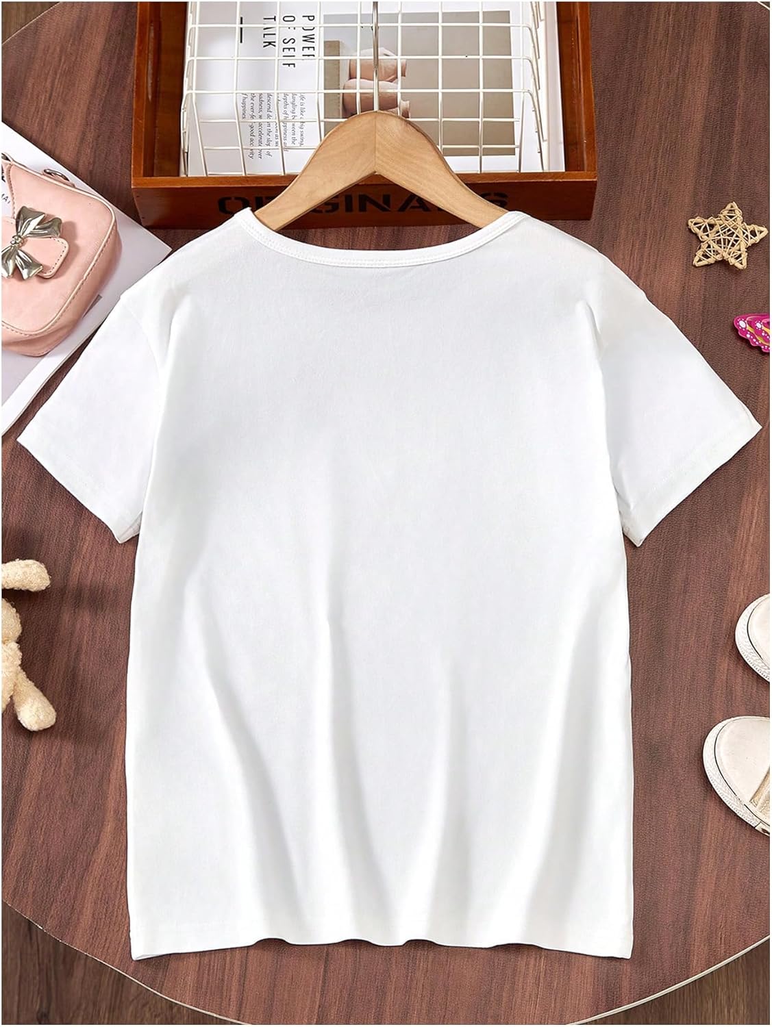 Girl's Bow Shirt Cute Graphic Tees Letter Print Short Sleeve Crew Neck Summer T Shirt - Image 2