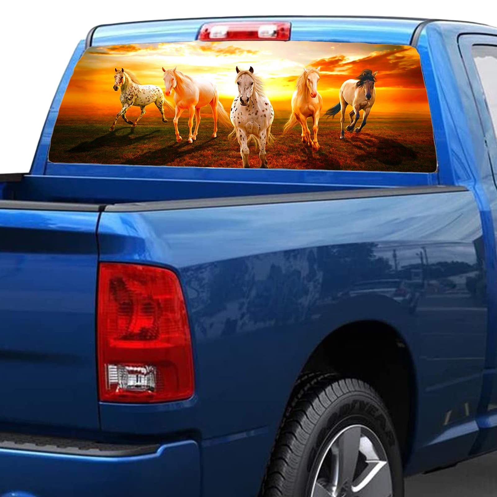 Camion finestra posteriore decalcomania adesivo destriero cavalli auto finestra posteriore grafica decalcomania vinile perforato finestra posteriore decalcomania per camion SUV Van Pickup,58x18 inch