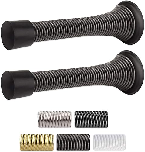 Paquete de 2 topes grandes de bronce aceitado de 3.35 pulgadas para la parte inferior de la puerta con puntas de parachoques de goma | Topes de