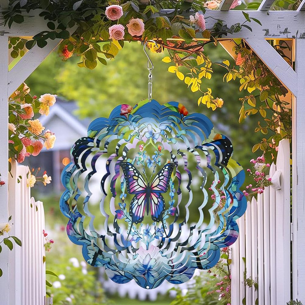 3D Butterfly Wind Spinner, 12 Inch Gradient Color Kinetic Hanging Sculpture