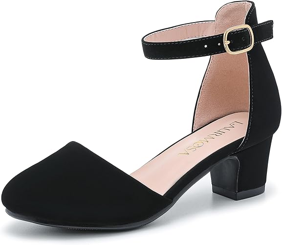 Girls Dress Shoes Closed Toe Chunky High Heels Ankle Strap Wedding Party Pump Shoes