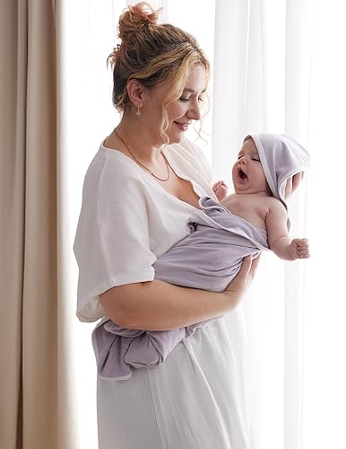 Miniatura 3 de Momcozy Toalla con capucha para bebé, hecha de algodón, adecuada para regalos de baby shower, 2 unidades (paquete de 1), 28 x 28 pulgadas, hojas de