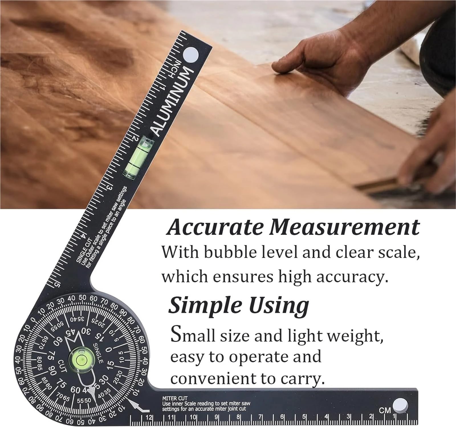 Rapporteur d'angle, Rapporteur de scie à onglet en aluminium, règle d'angle horizontale rotative à 360 °, précision, détecteur d'angle d'onglet intérieur et extérieur(Delayed bubble)