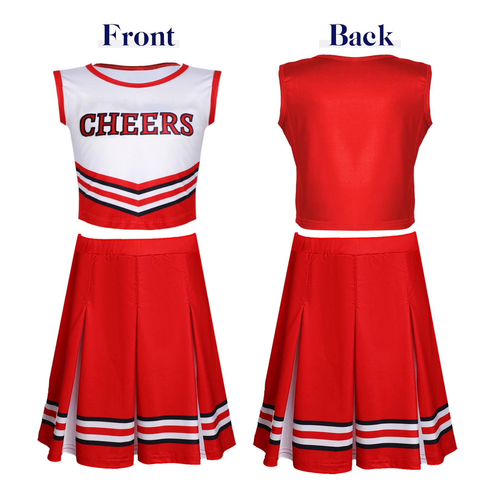 Unittype 4 Pieces Girls Cheerleader Costumes Outfit Cheer Uniform Halloween Dress for Party Birthday (Red, 7-8 Y)
