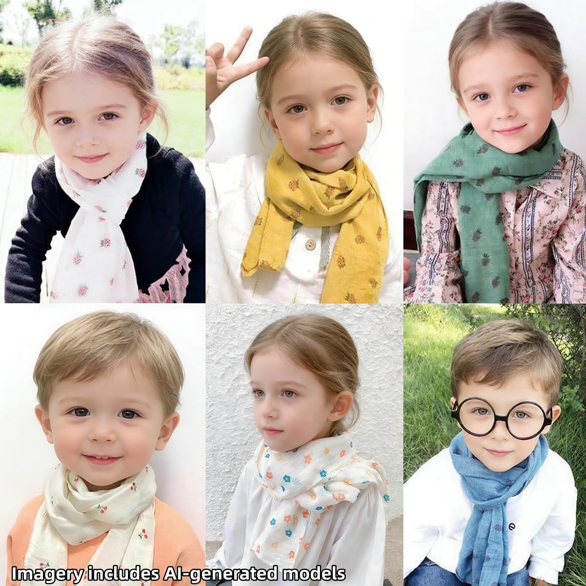 Summer Soft Cute Print Scarf for Kids Boy Girl Casual Travel Scarf 60"×10" (Style 1# (Strawberry/Khaki))