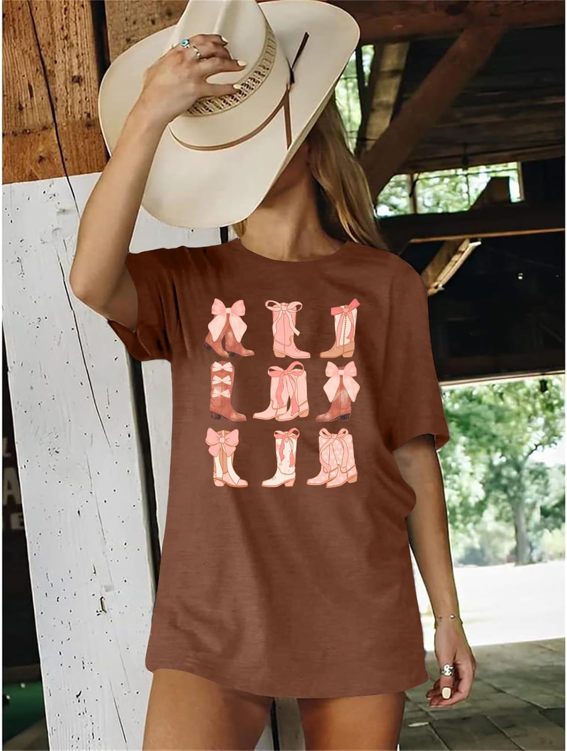 Oversized Western Cowgirl Shirts for Women Let's Go Girls Shirt Country Music Tee Hat Boots Short Sleeve Tops - Image 3