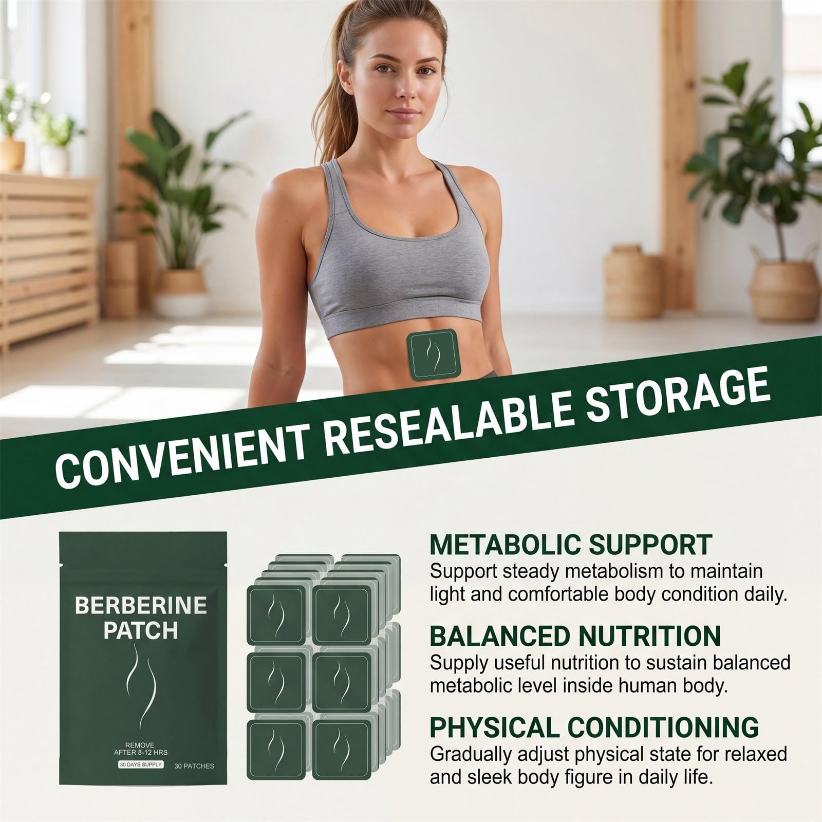 Łatki ber-beryny dla równowagi metabolicznej, naturalne ziołowe plastry odchudzające, naturalny spalacz tłuszczu, szybka utrata masy ciała, redukcja tłuszczu w jamie brzusznej e