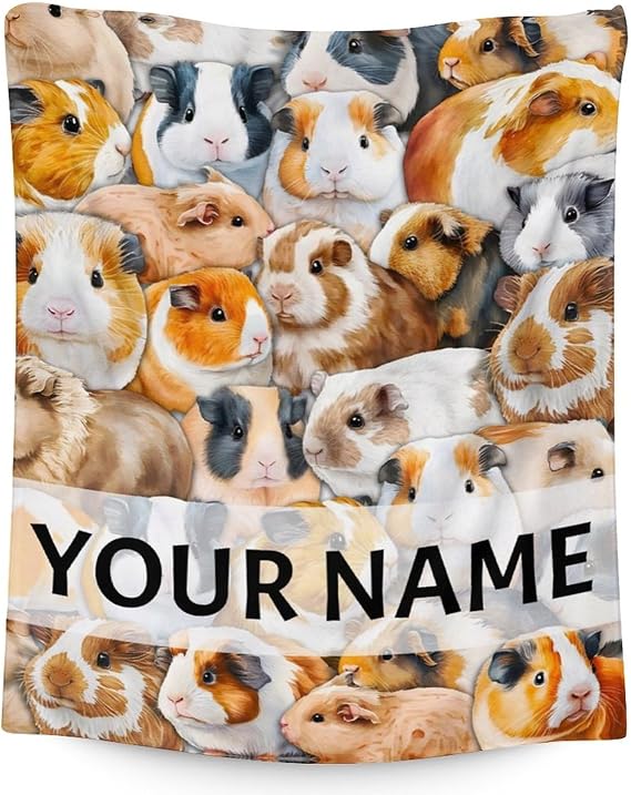 Personalized Guinea Pig Blanket Gifts with Name - 60x80 Inches Cute Throw for Girls & Boys - Brown Soft Fuzzy Blankets for Bed, Couch & Living Room