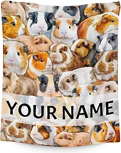 Personalized Guinea Pig Blanket Gifts with Name - 60x80 Inches Cute Throw for Girls & Boys - Brown Soft Fuzzy Blankets for Bed, Couch & Living Room